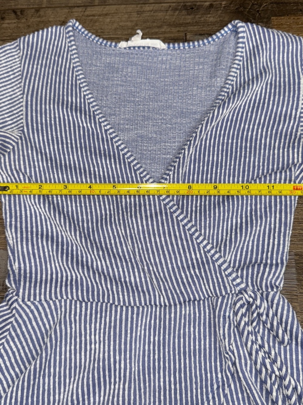 Caution to the Wind Blue White Stripe Wrap Top Small Peplum Beachy Summer - Picture 4 of 6